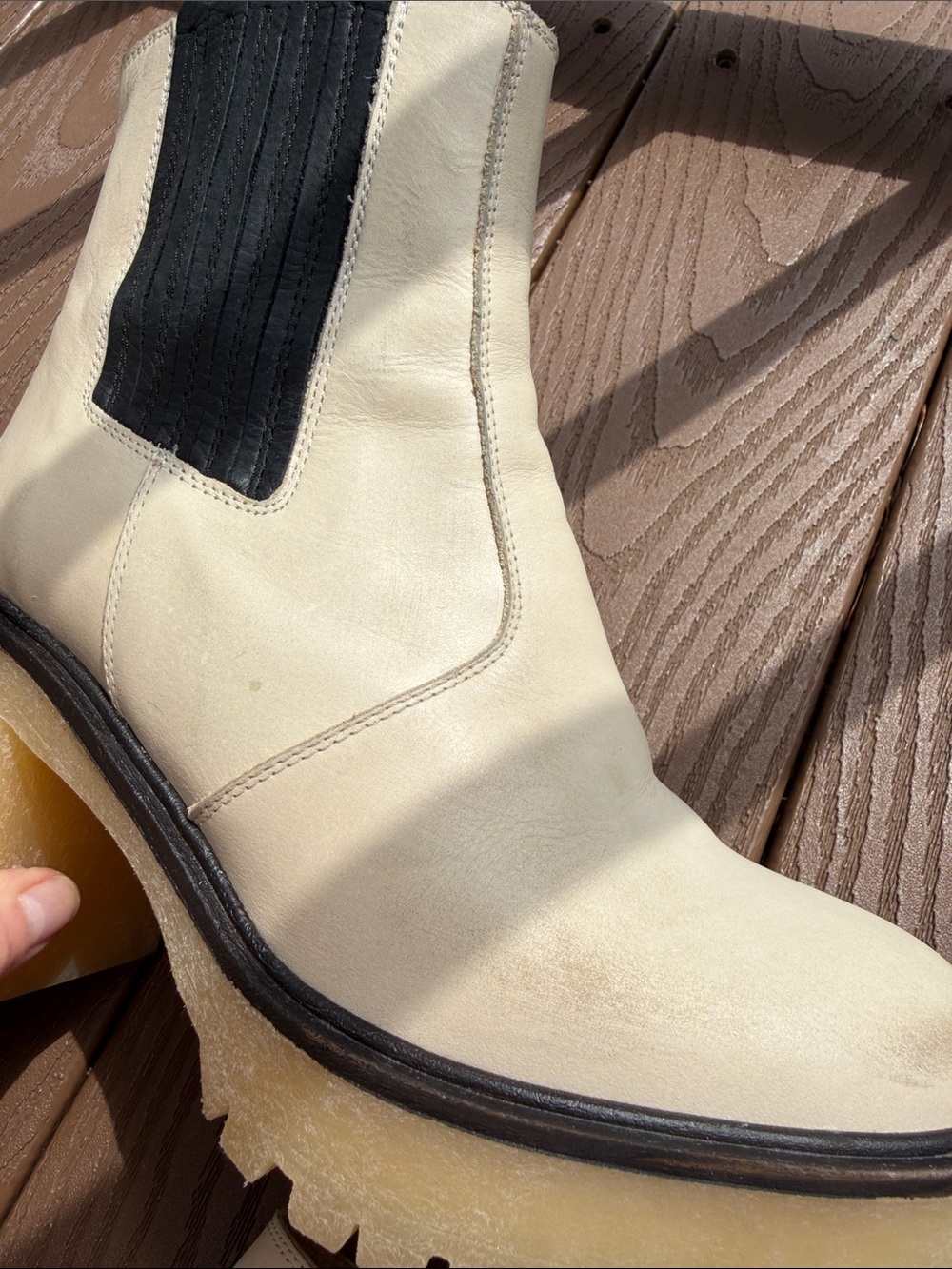 Free People Cream Leather Chelsea Boot with Black Elastic - Picture 7 of 13